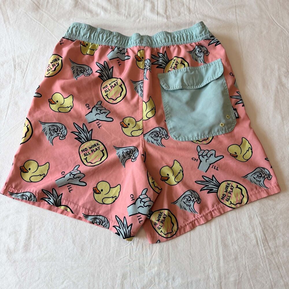 Neff Pink Novelty Print Swim Trunks Duck Pineapple No Work All Play Mens Large - Picture 2 of 11
